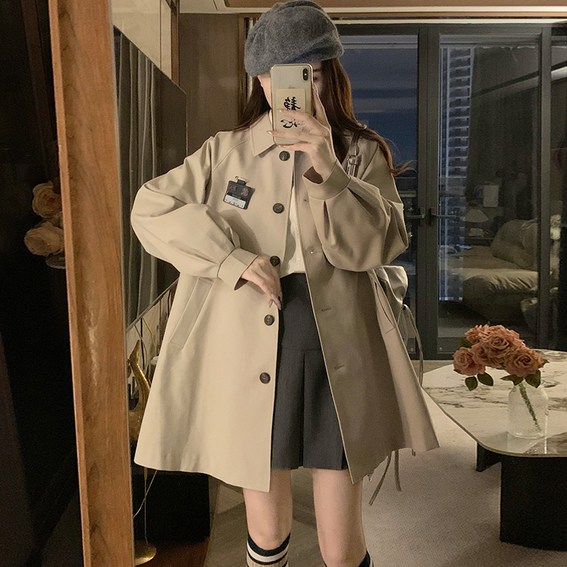 Lovely single-breasted lapel coat loose bow sweet windbreaker