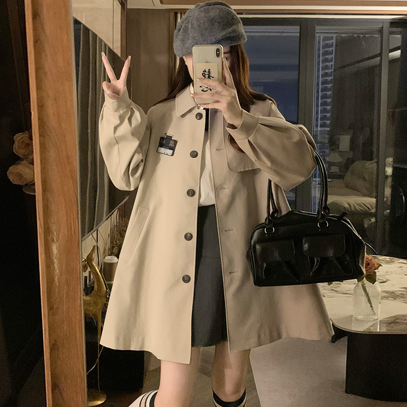 Lovely single-breasted lapel coat loose bow sweet windbreaker