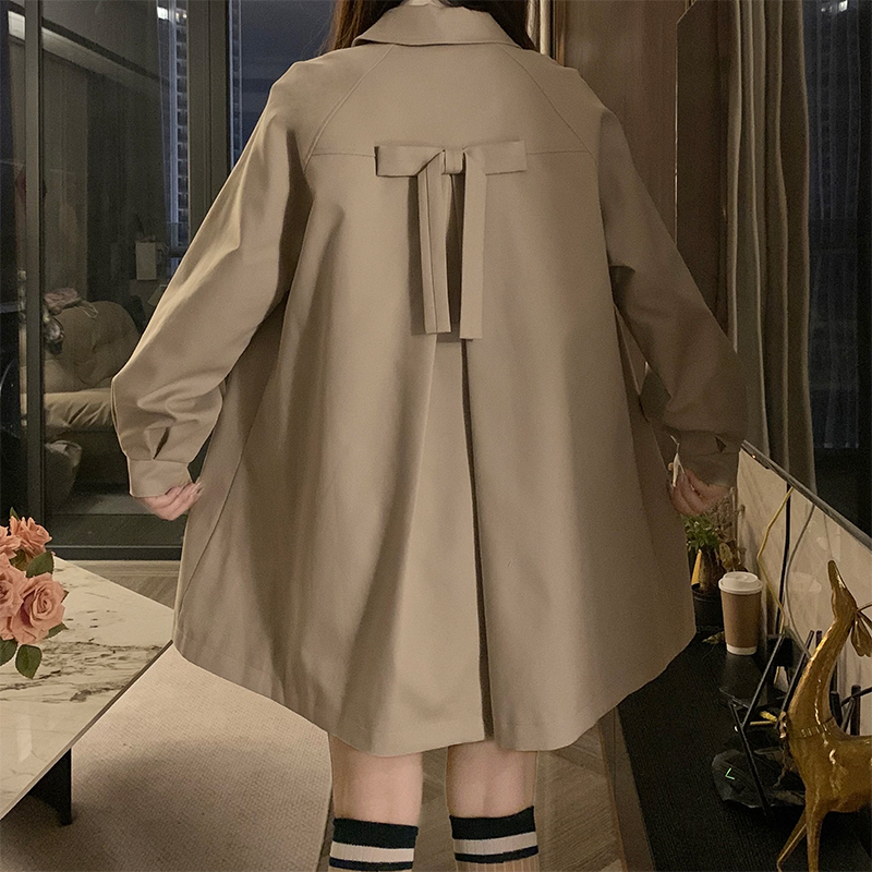 Lovely single-breasted lapel coat loose bow sweet windbreaker