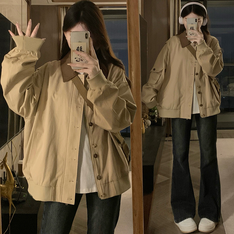Khaki all-match jacket cotton mixed colors coat