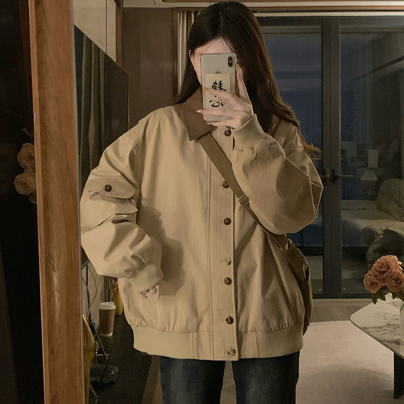 Khaki all-match jacket cotton mixed colors coat
