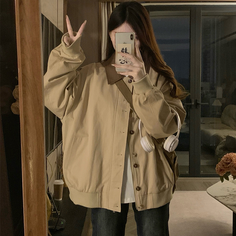 Khaki all-match jacket cotton mixed colors coat