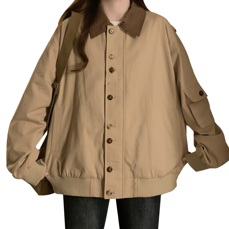 Khaki all-match jacket cotton mixed colors coat