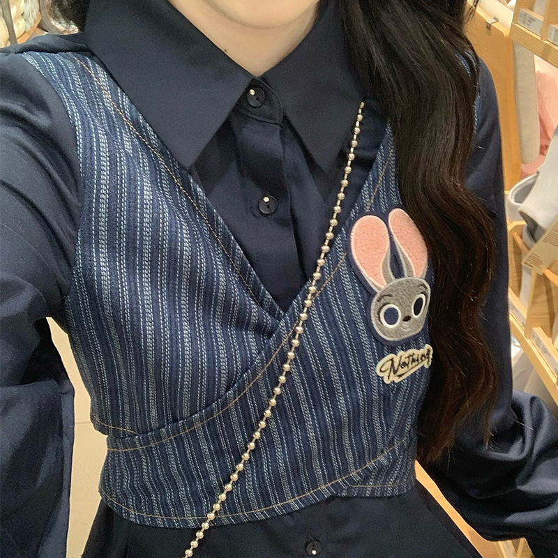 A-line Pseudo-two frenum dress irregular slim shirt