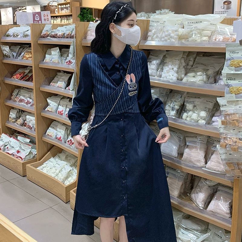A-line Pseudo-two frenum dress irregular slim shirt