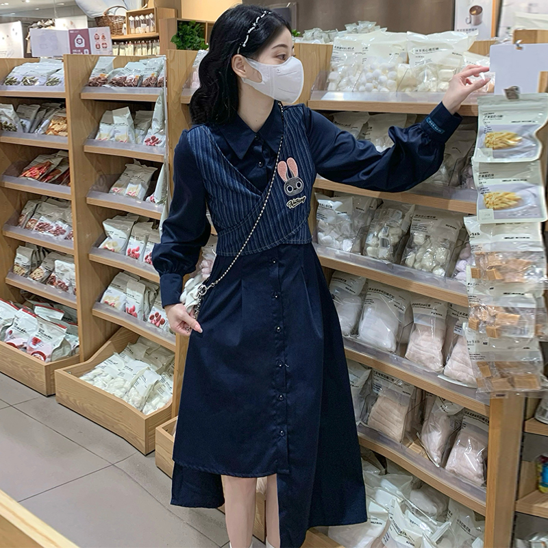 A-line Pseudo-two frenum dress irregular slim shirt