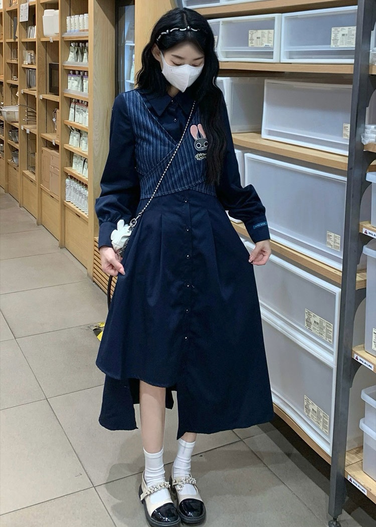 A-line Pseudo-two frenum dress irregular slim shirt