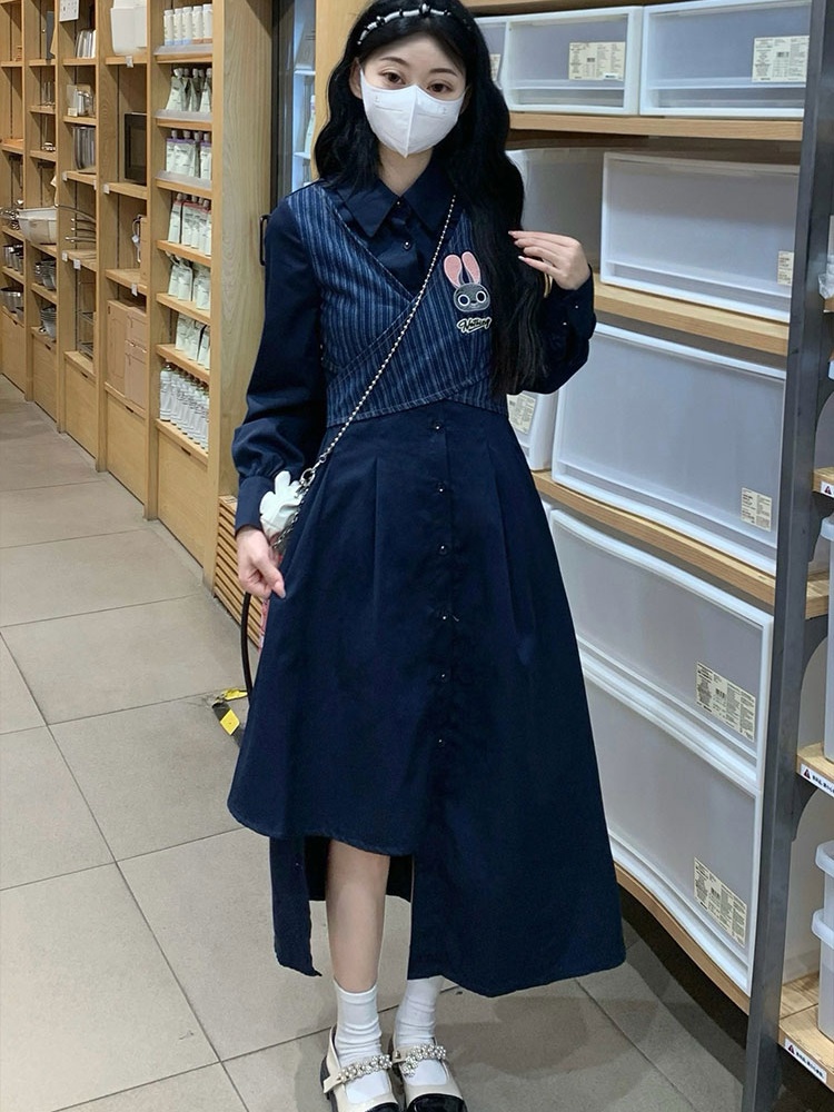 A-line Pseudo-two frenum dress irregular slim shirt