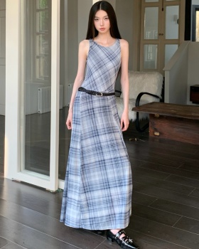 Retro sleeveless dress vacation style art long dress
