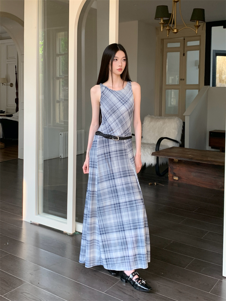 Retro sleeveless dress vacation style art long dress