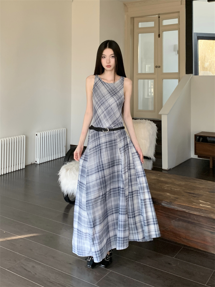 Retro sleeveless dress vacation style art long dress
