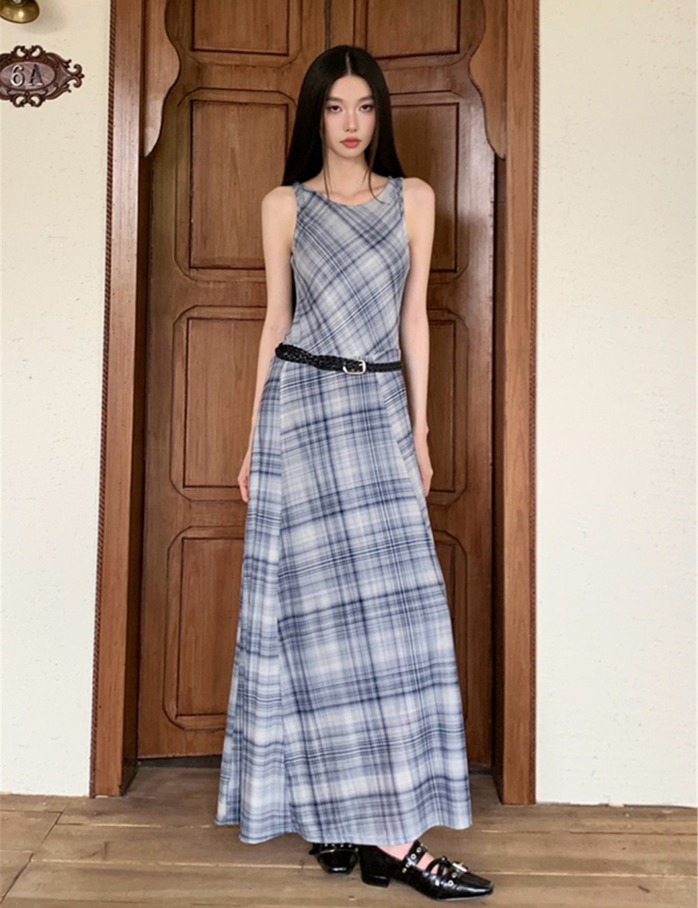 Retro sleeveless dress vacation style art long dress