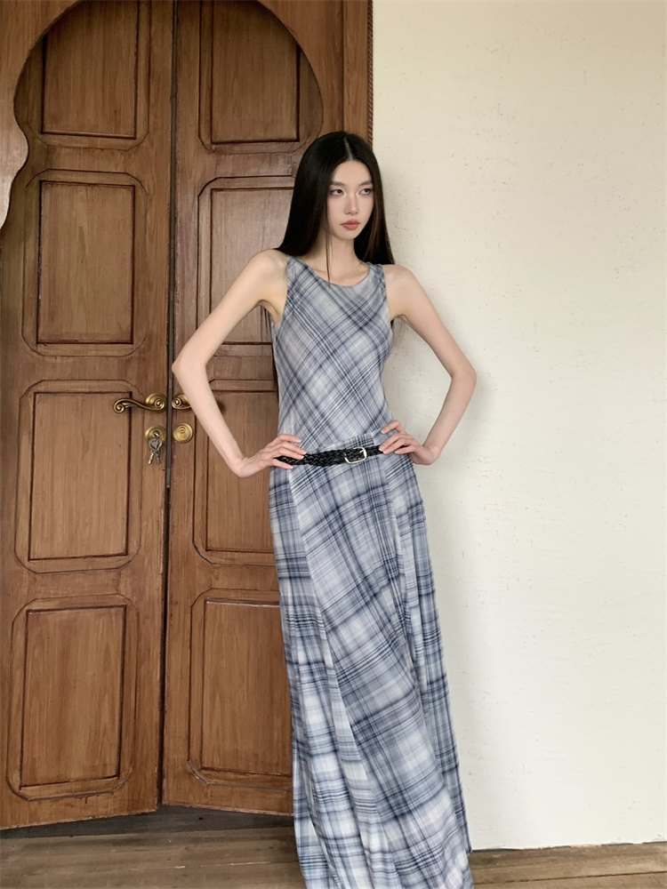 Retro sleeveless dress vacation style art long dress