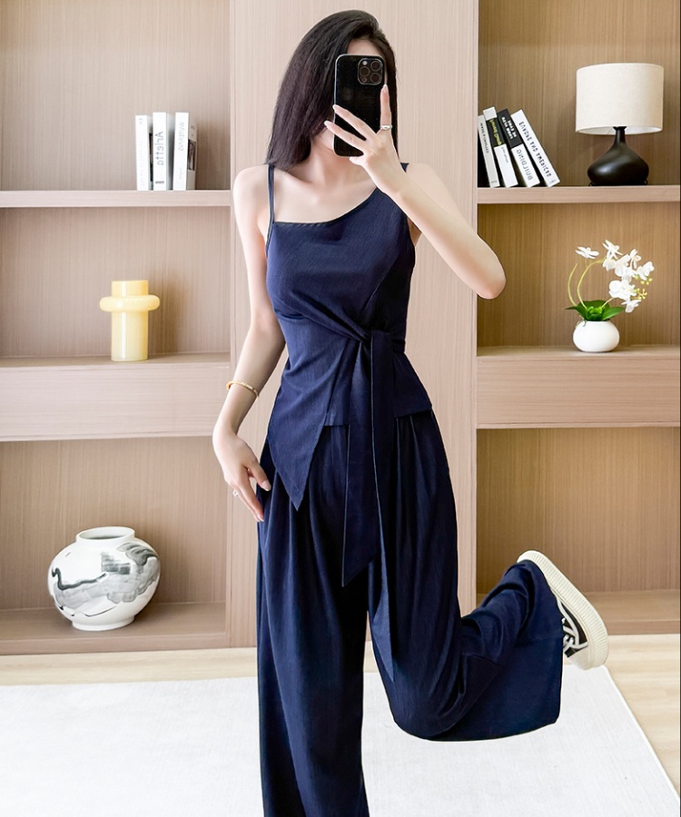 Bandage autumn wide leg pants strapless summer tops 2pcs set