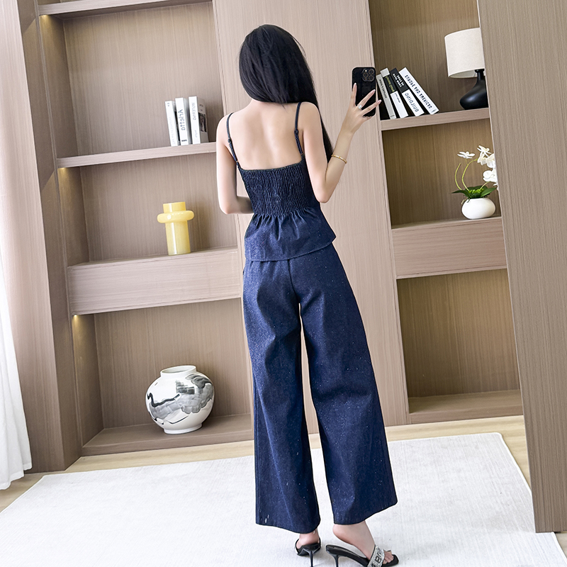 Wrapped chest retro sling wide leg pants a set for women