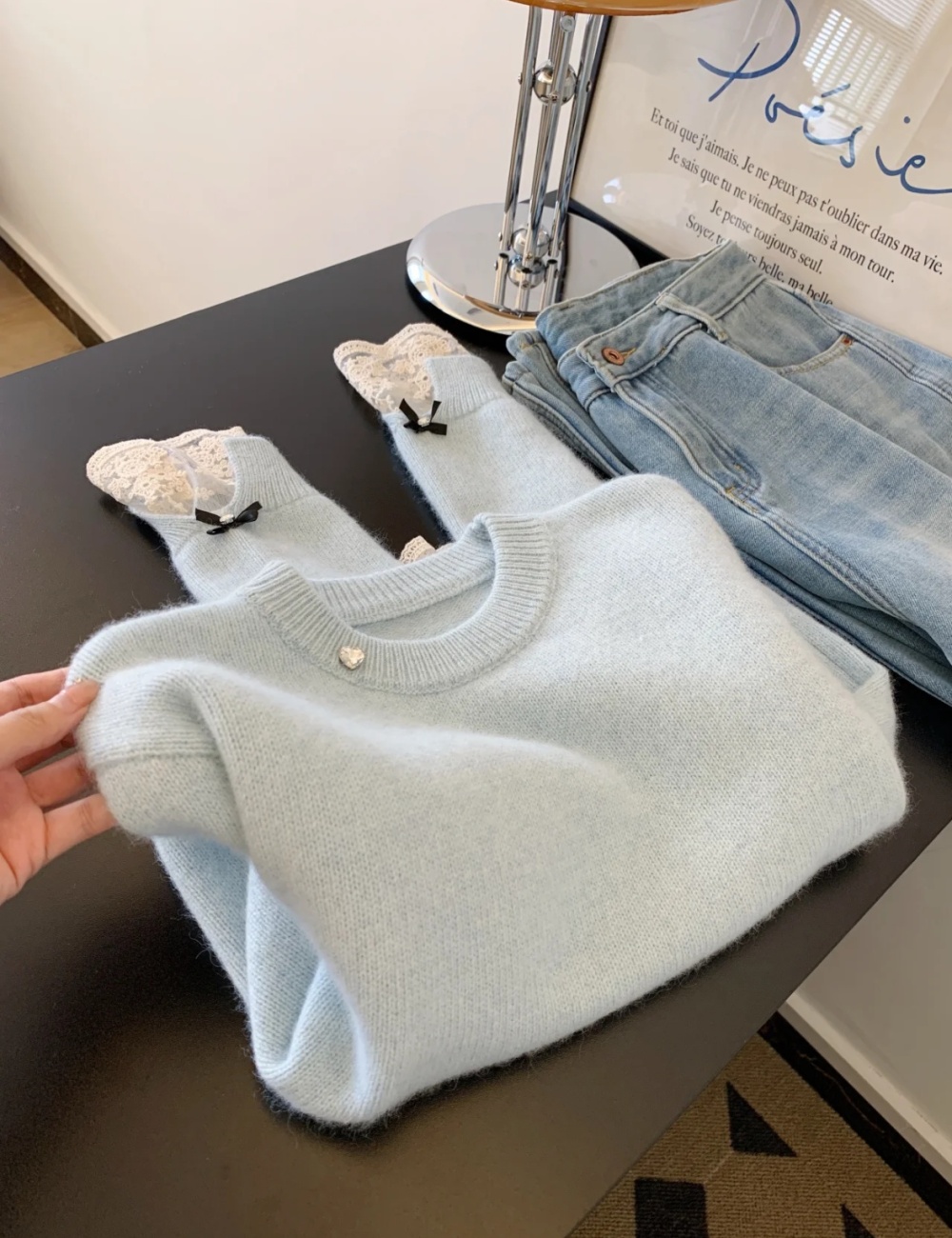 Sweet lace tops Korean style sweater for women