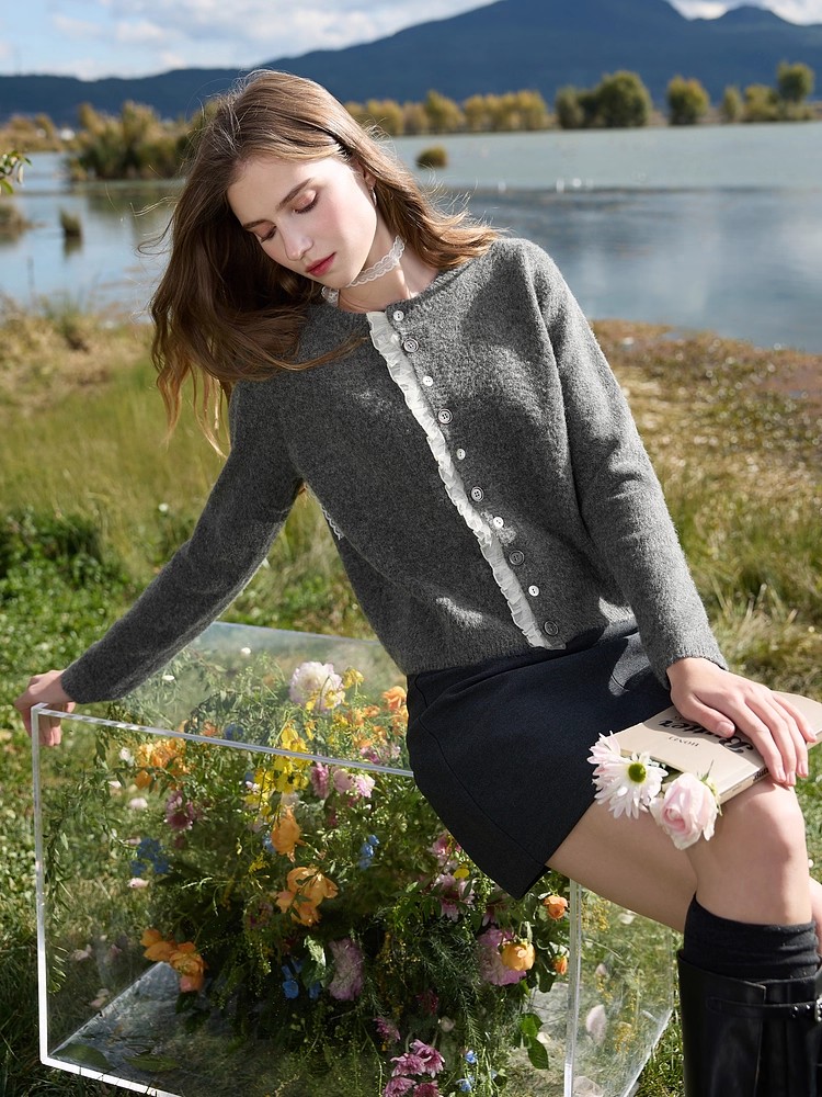 Short lace cardigan all-match round neck tops