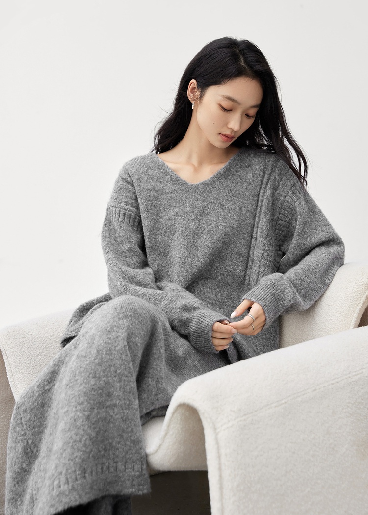 Temperament knitted sweater autumn lazy skirt a set