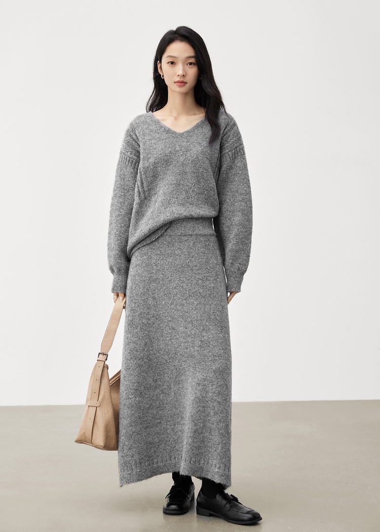 Temperament knitted sweater autumn lazy skirt a set