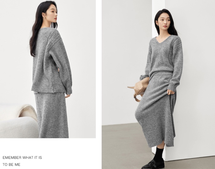 Temperament knitted sweater autumn lazy skirt a set