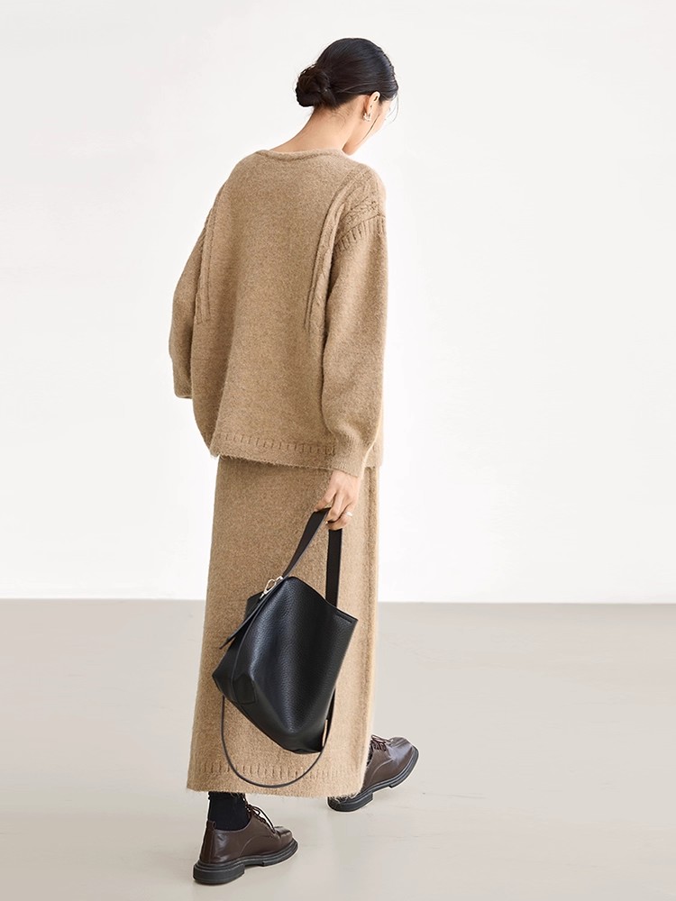 Temperament knitted sweater autumn lazy skirt a set