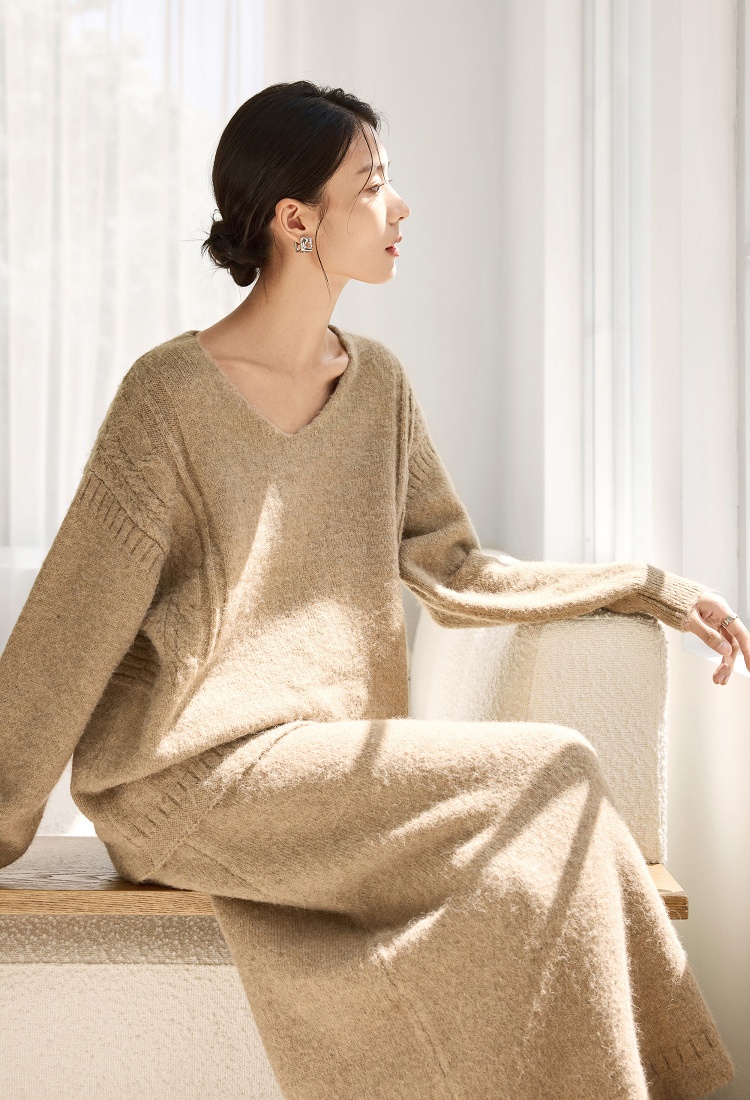 Temperament knitted sweater autumn lazy skirt a set