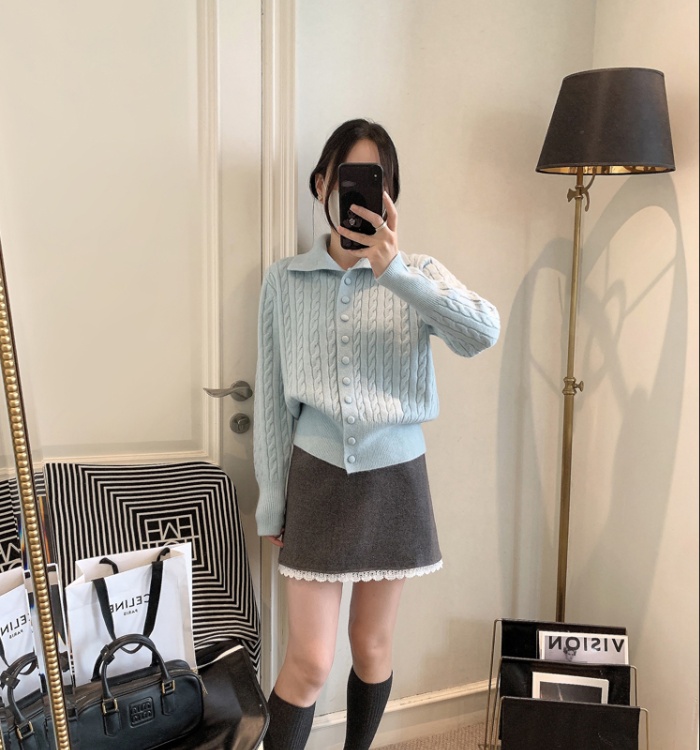 Knitted single-breasted sweater wool cardigan for women