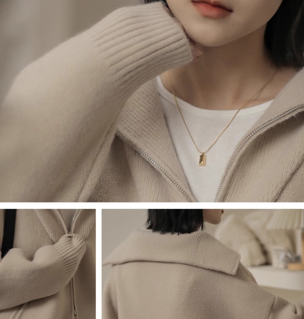 Autumn large lapel sweater zip loose cardigan for women