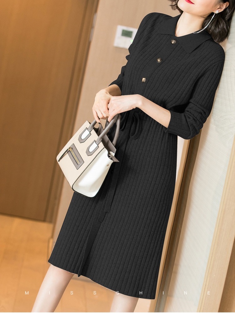 Knitted bottoming dress wool cashmere sweater dress for women