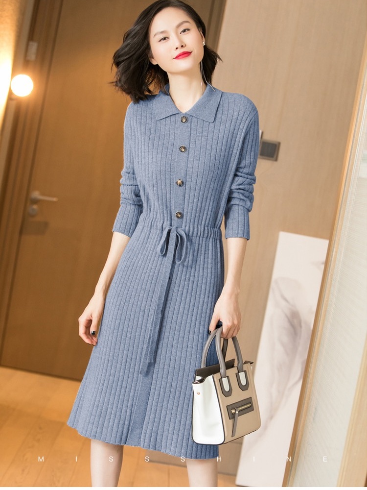 Knitted bottoming dress wool cashmere sweater dress for women