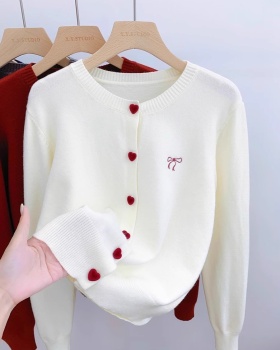 Bow embroidery tops inside the ride knitted coat for women
