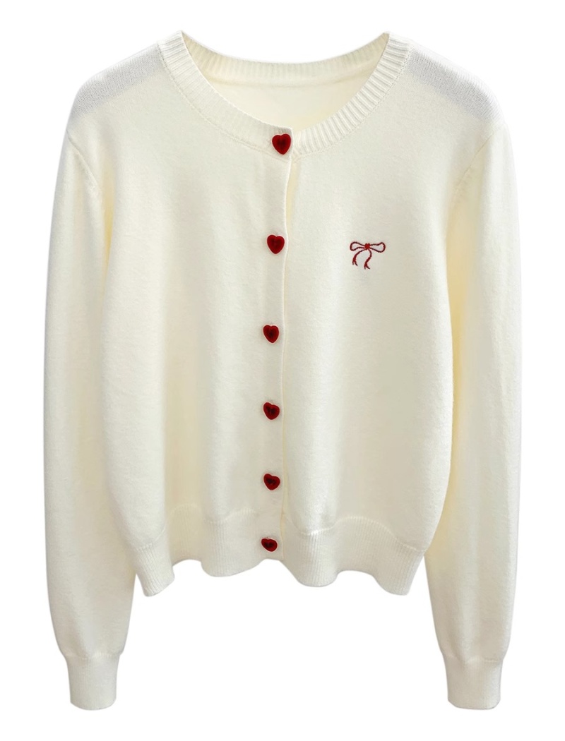 Bow embroidery tops inside the ride knitted coat for women