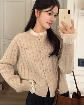 Sweet spring sweater bow wood ear tops for women