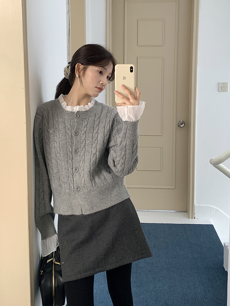 Sweet spring sweater bow wood ear tops for women