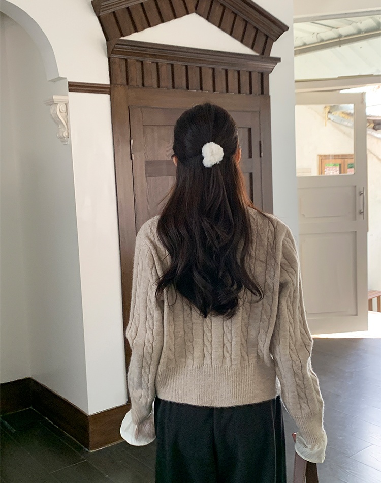 Sweet spring sweater bow wood ear tops for women