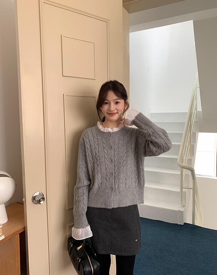Sweet spring sweater bow wood ear tops for women