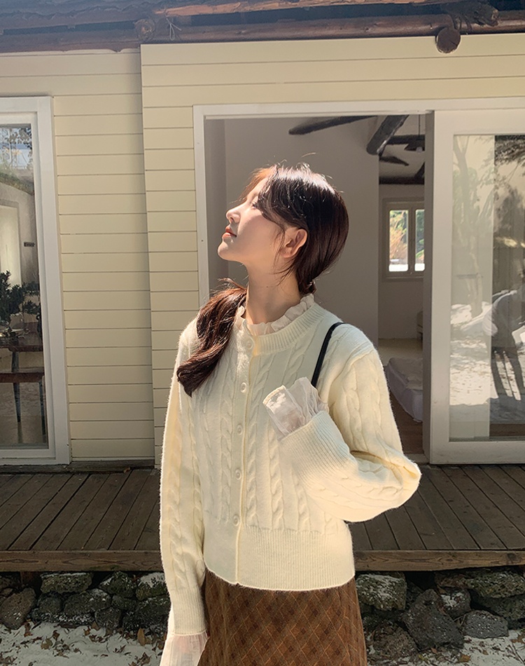 Sweet spring sweater bow wood ear tops for women