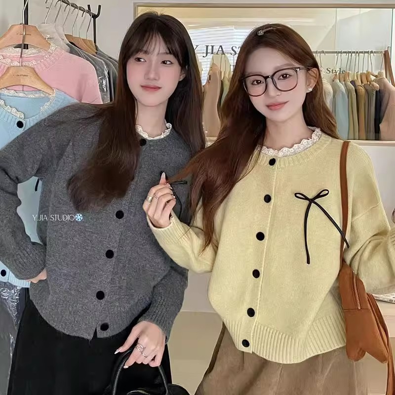 Show young fashion lace sweater sweet knitted cardigan
