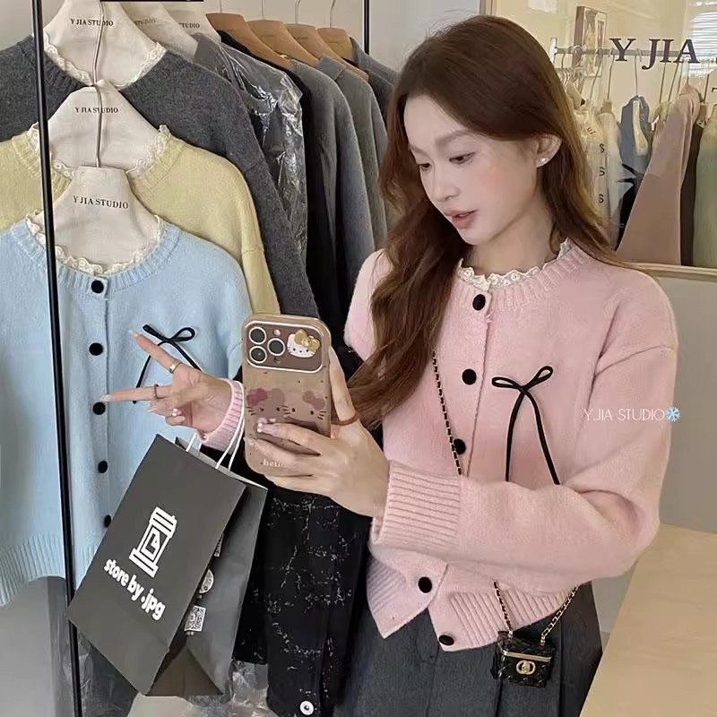 Show young fashion lace sweater sweet knitted cardigan