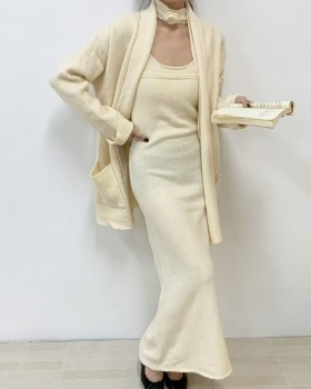 Knitted loose sweater Korean style dress 2pcs set for women