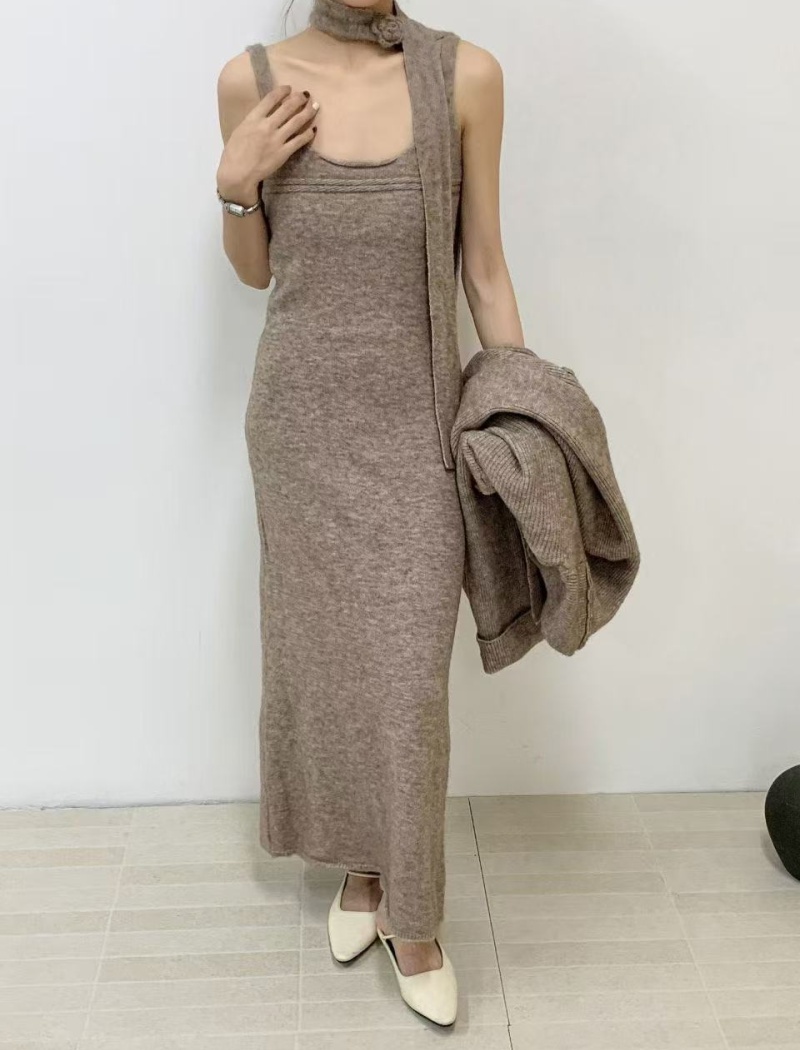 Knitted loose sweater Korean style dress 2pcs set for women