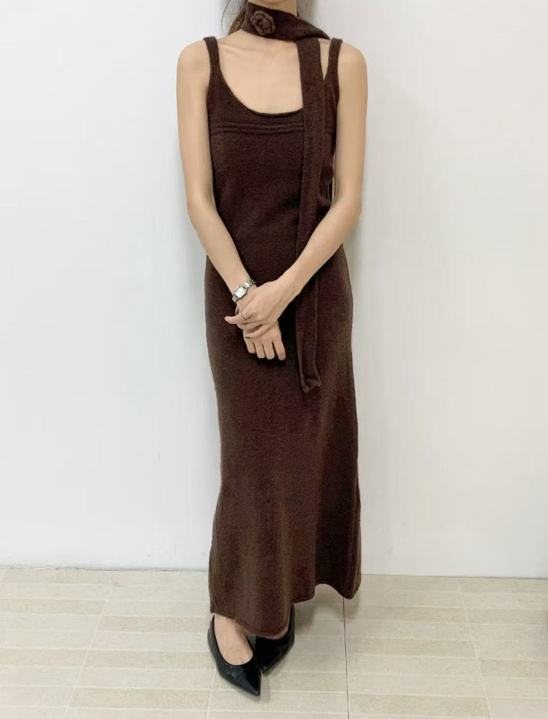 Knitted loose sweater Korean style dress 2pcs set for women