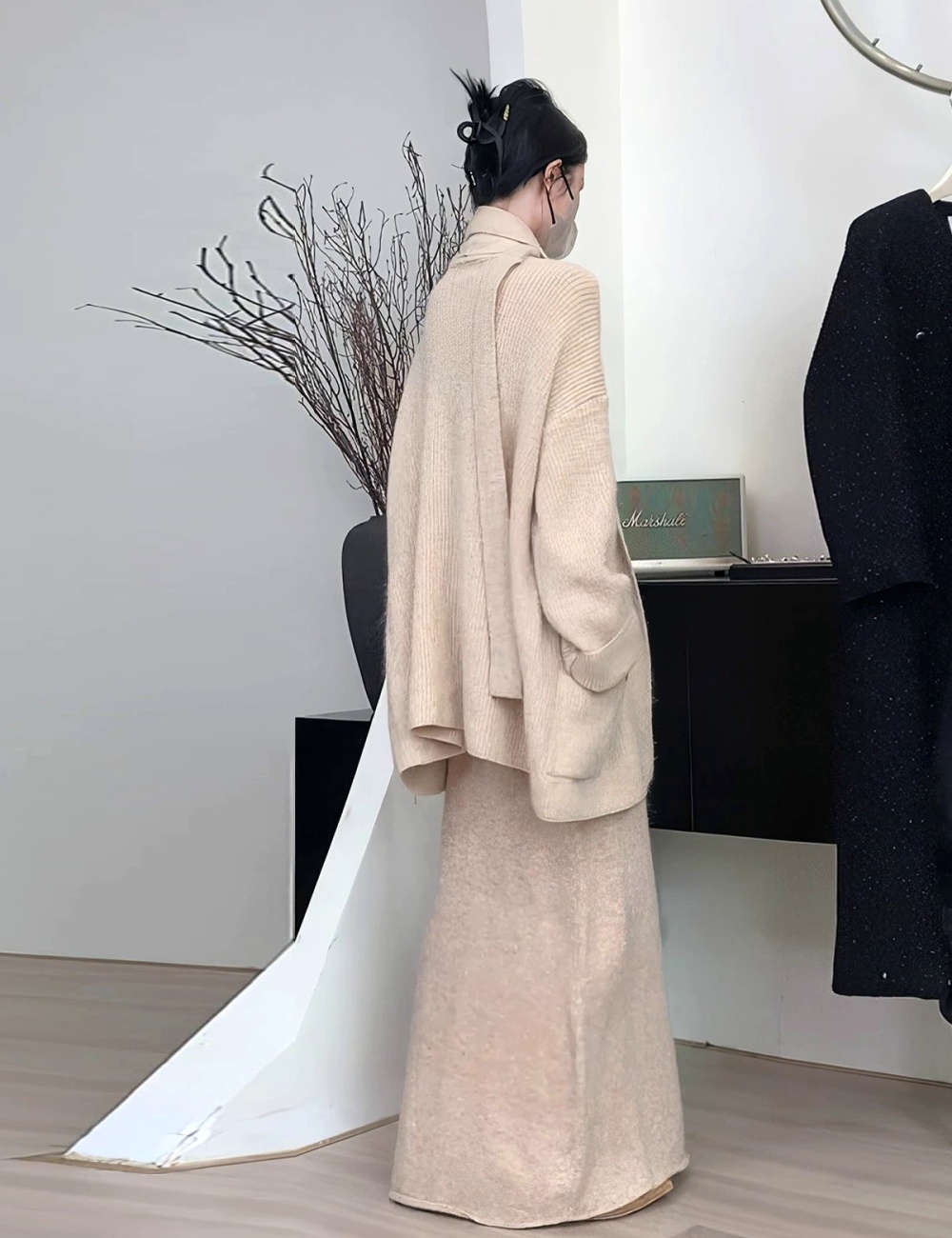 Knitted loose sweater Korean style dress 2pcs set for women