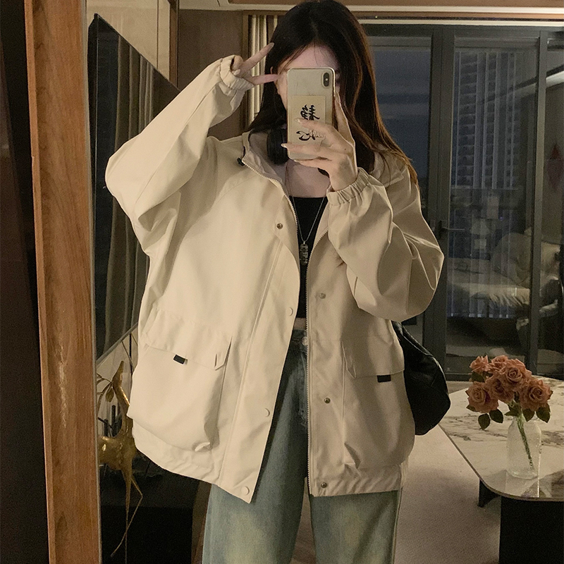 Hooded Casual shirts white loose coat