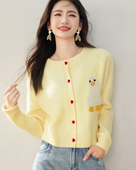 Knitted lovely sweater loose embroidery cardigan for women