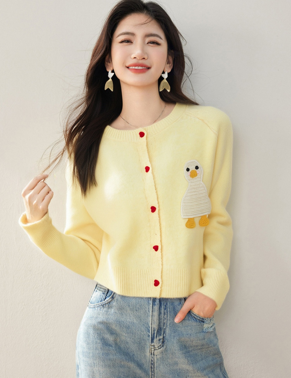 Knitted lovely sweater loose embroidery cardigan for women