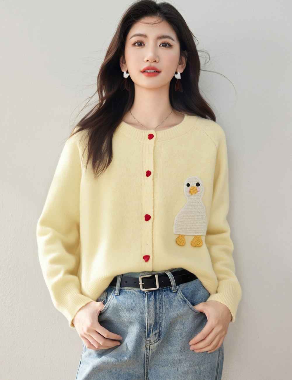 Knitted lovely sweater loose embroidery cardigan for women