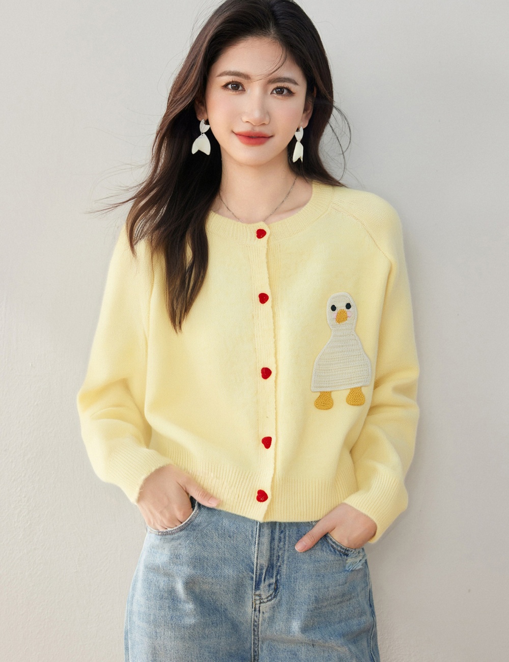 Knitted lovely sweater loose embroidery cardigan for women