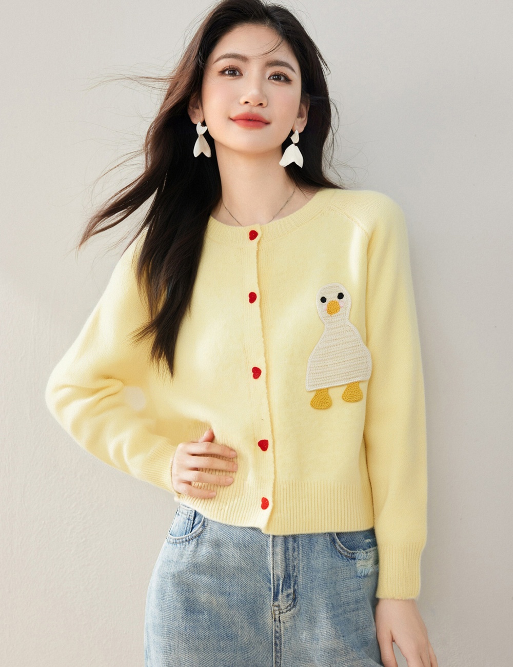 Knitted lovely sweater loose embroidery cardigan for women