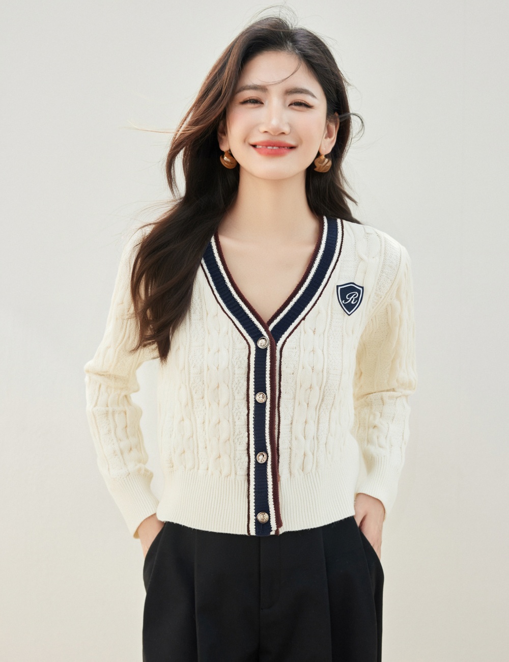 Korean style V-neck sweater knitted cardigan for women